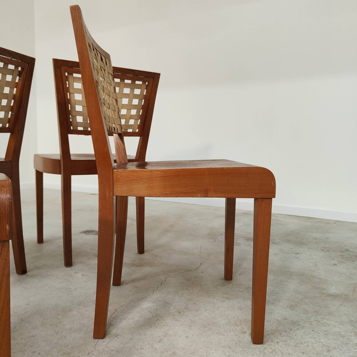 Series of 4 wood and strap chairs by Krasna Jizba Year 40