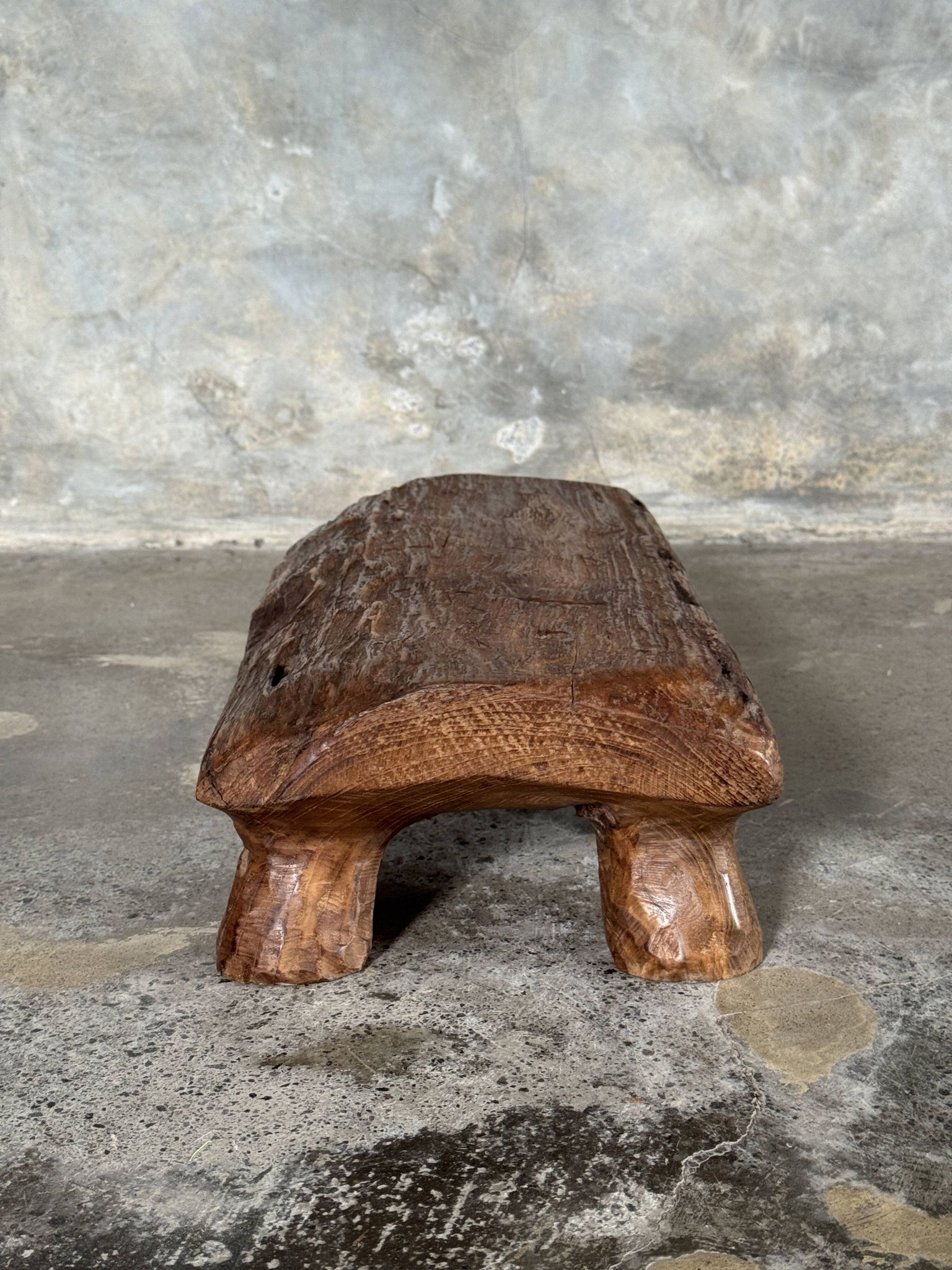 Small stool, footrest in organic blond teak monoxyle wabi-sabi L31