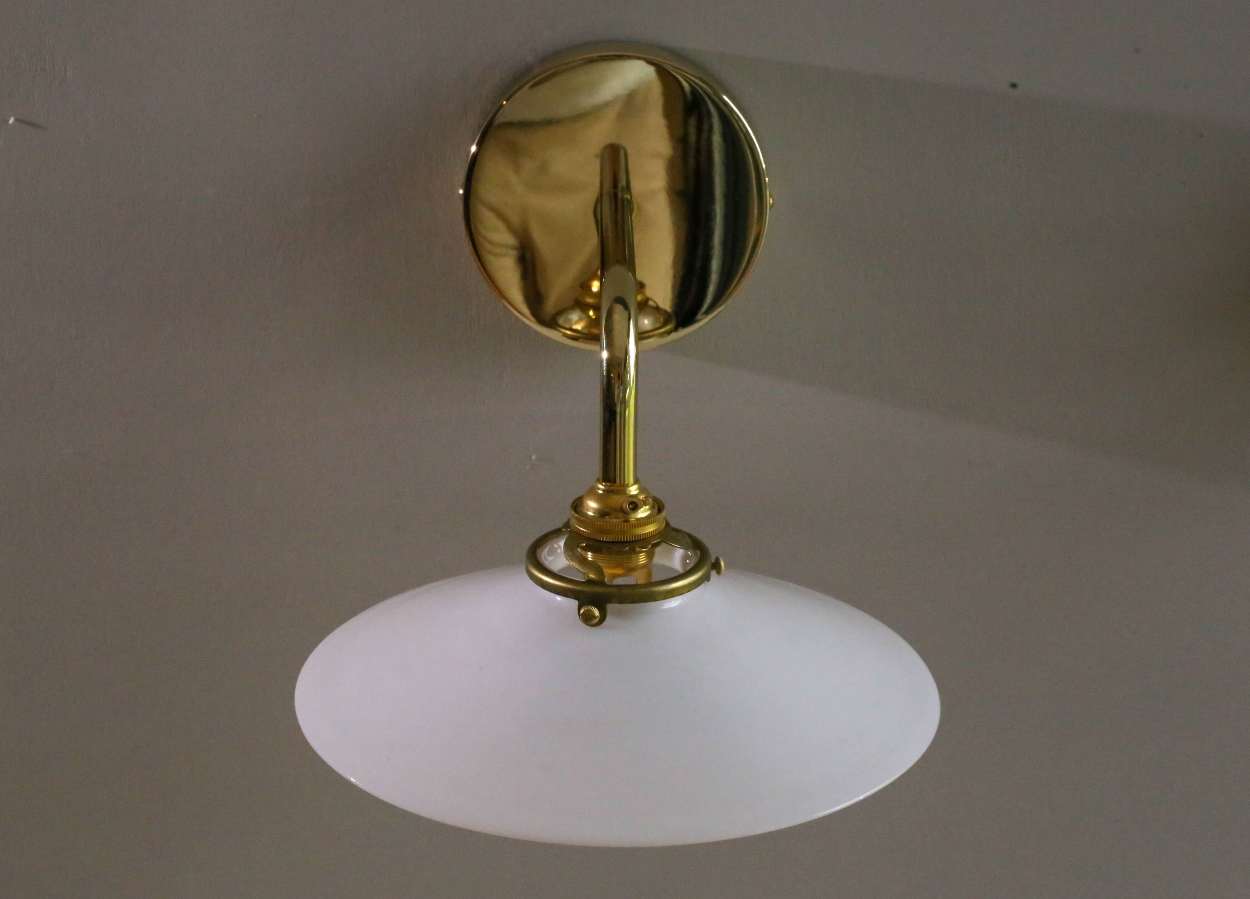White opaline wall light - brass socket and metal support
