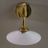 White opaline wall light - brass socket and metal support
