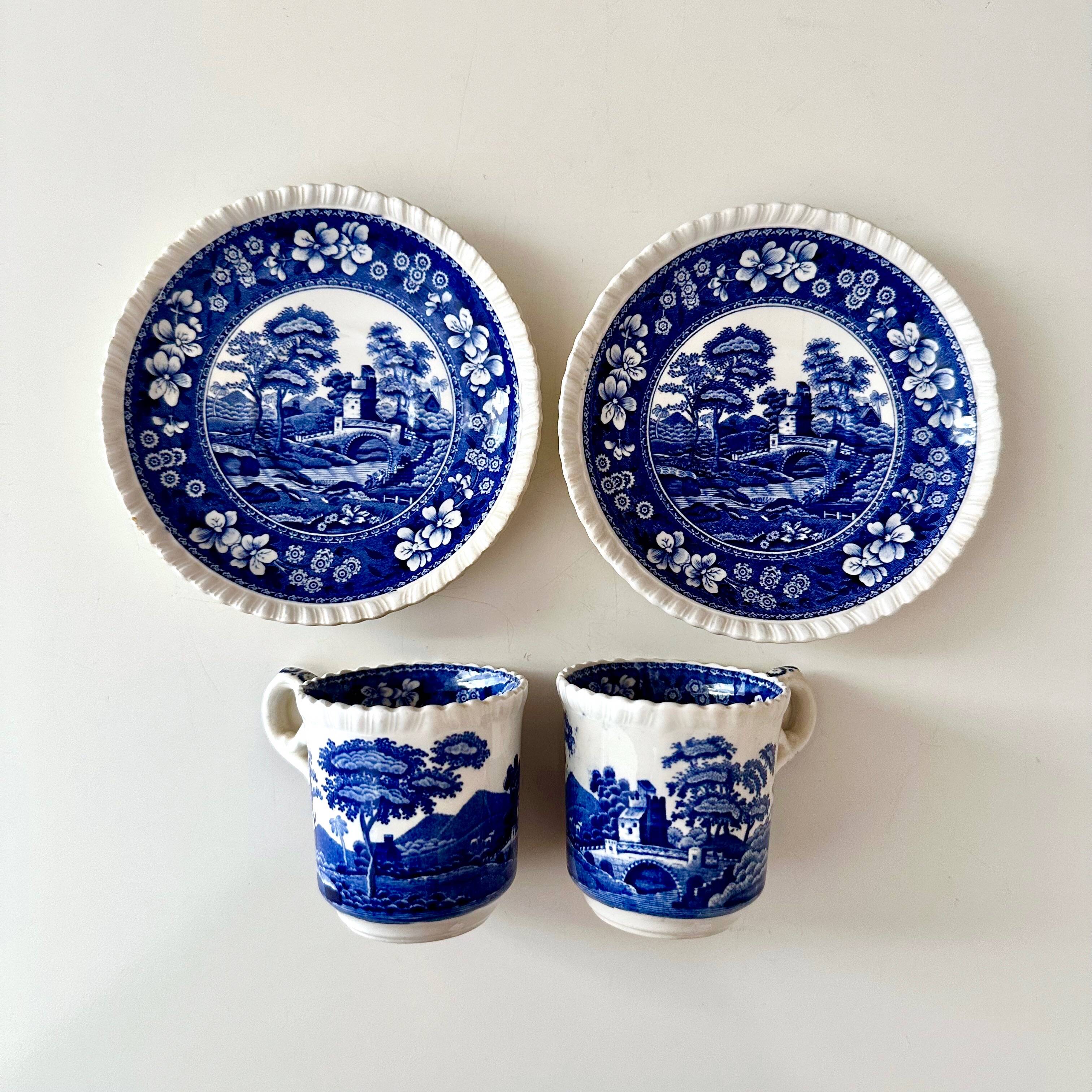 2 Spode Copeland “Blue Tower” Espresso Cups with Saucers – English Vintage
