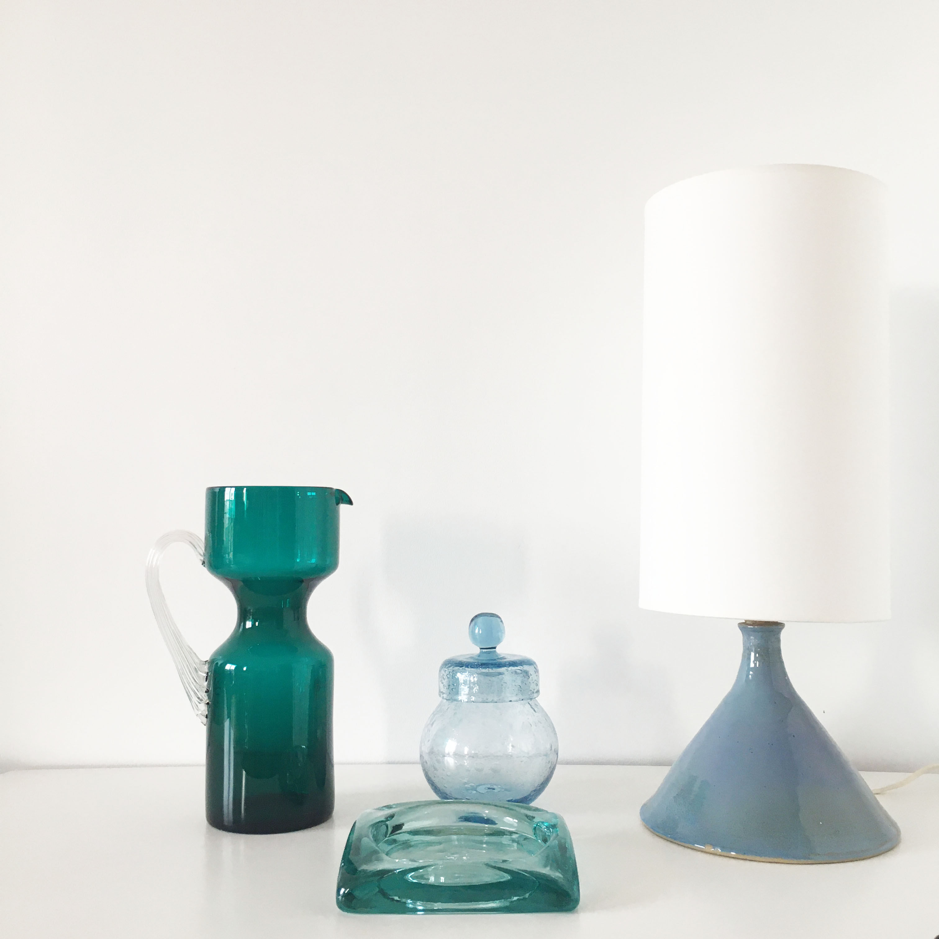 Vintage blue sandstone lamp 1960