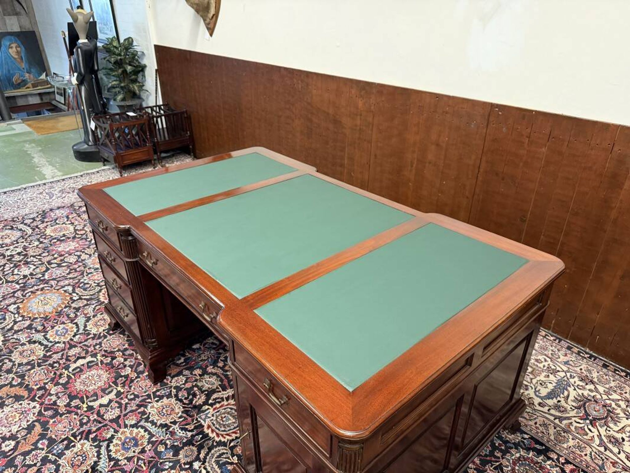 Classic English desk with green leather