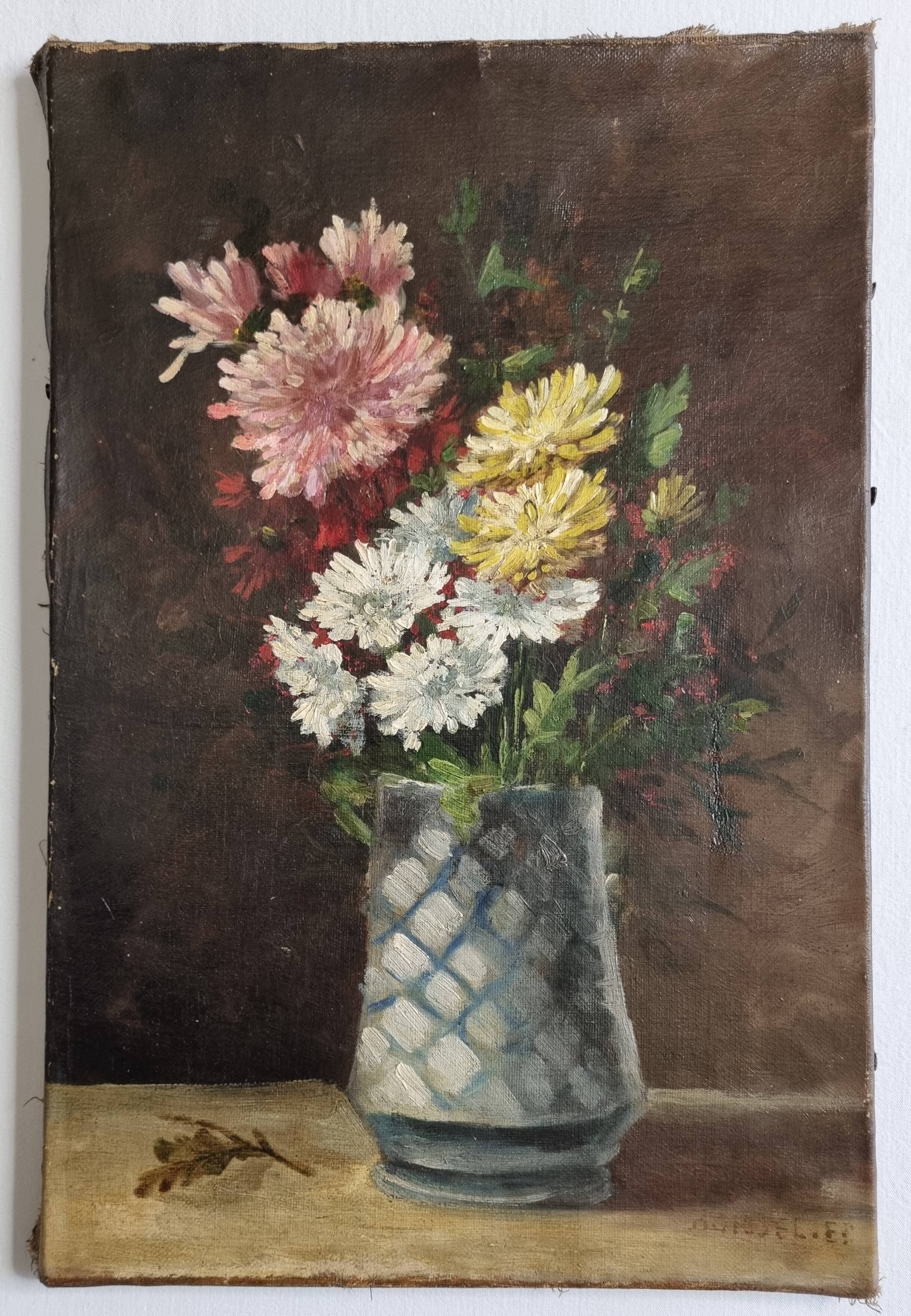 Still life with flowers, oil on canvas, signed, French school, 28 x 41 cm.