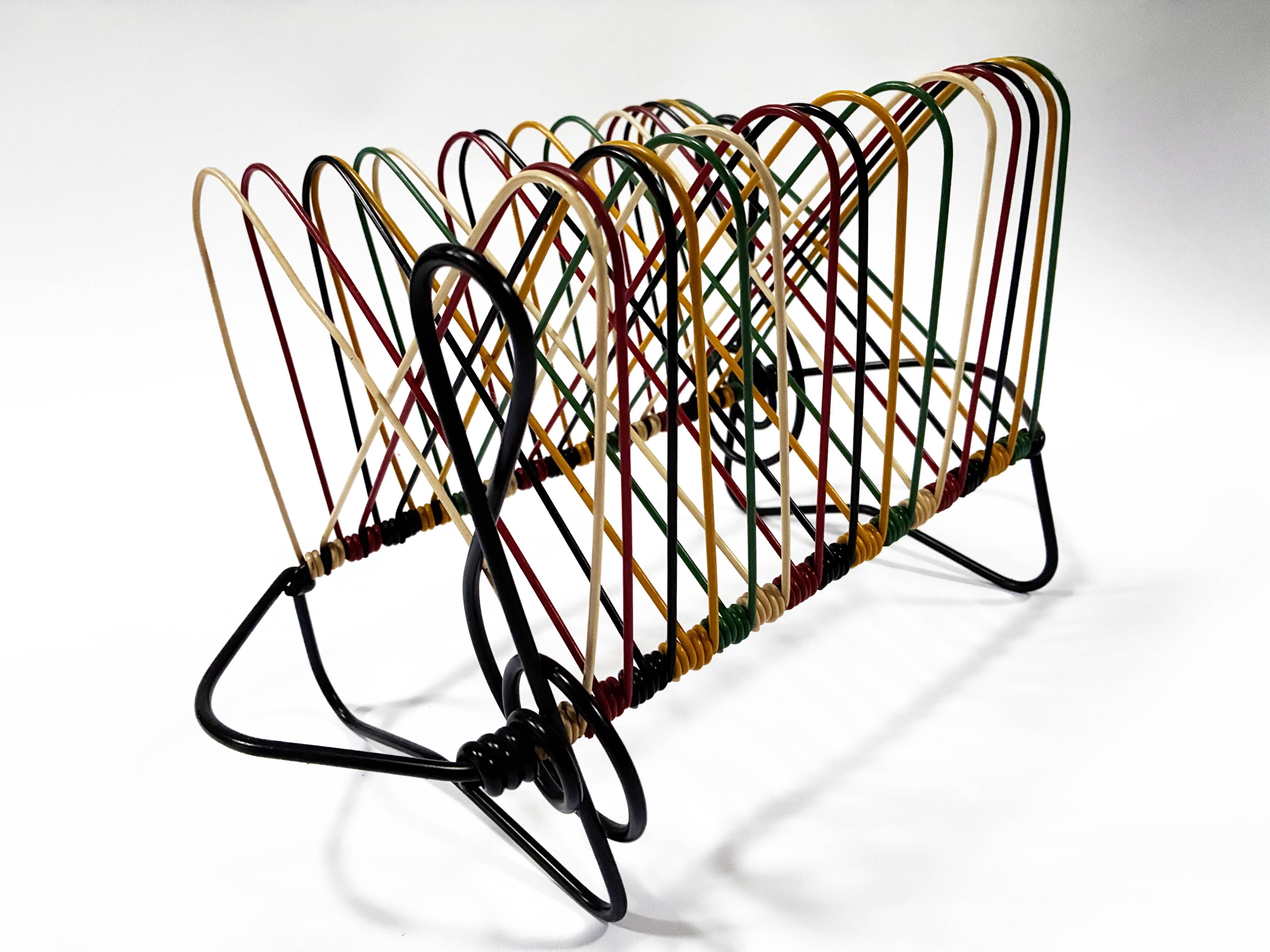 Vintage Vinyl Storage • 45 RPM Holder • Lacquered Metal • Scoubidou • 1950