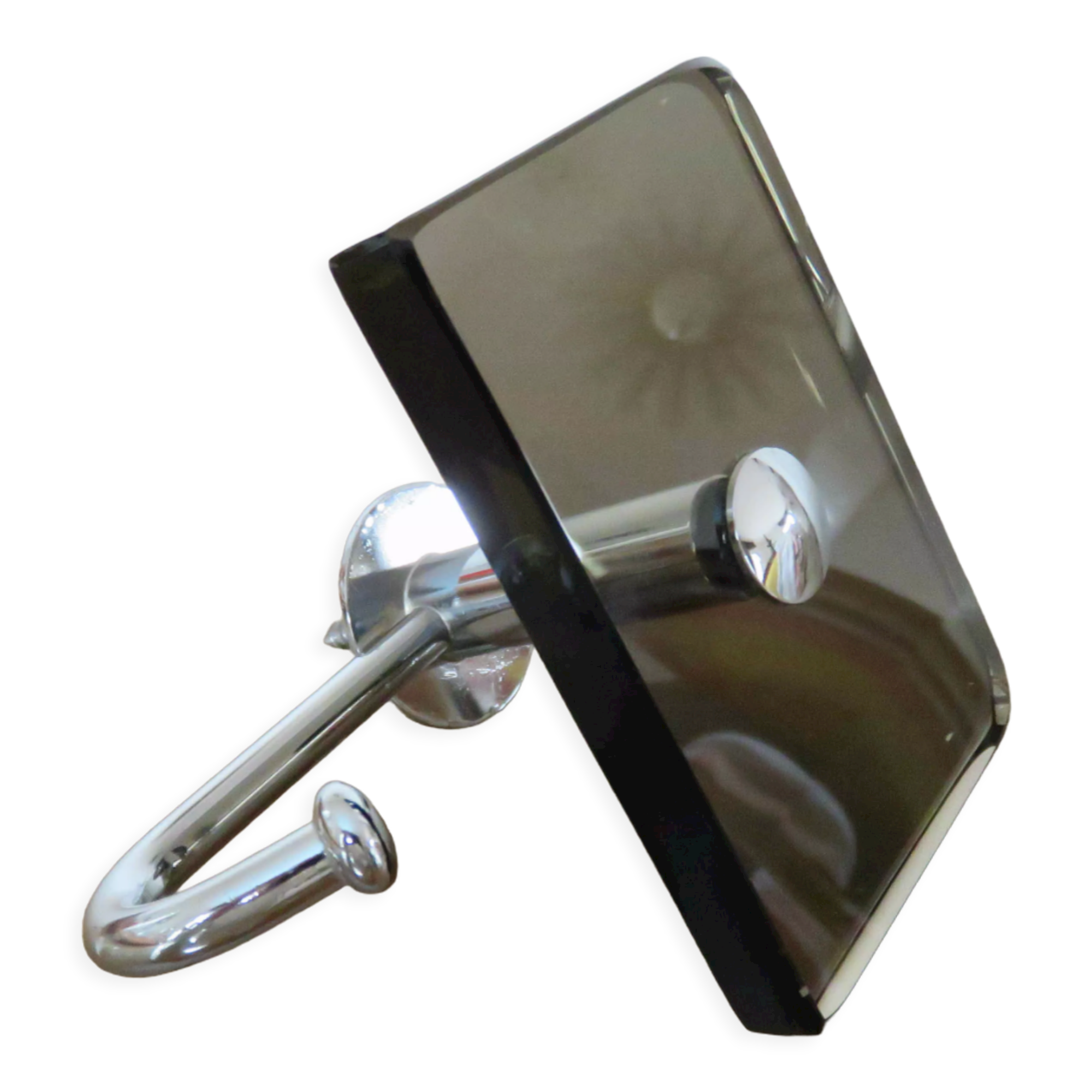 Chrome metal hook and smoked glass 70s