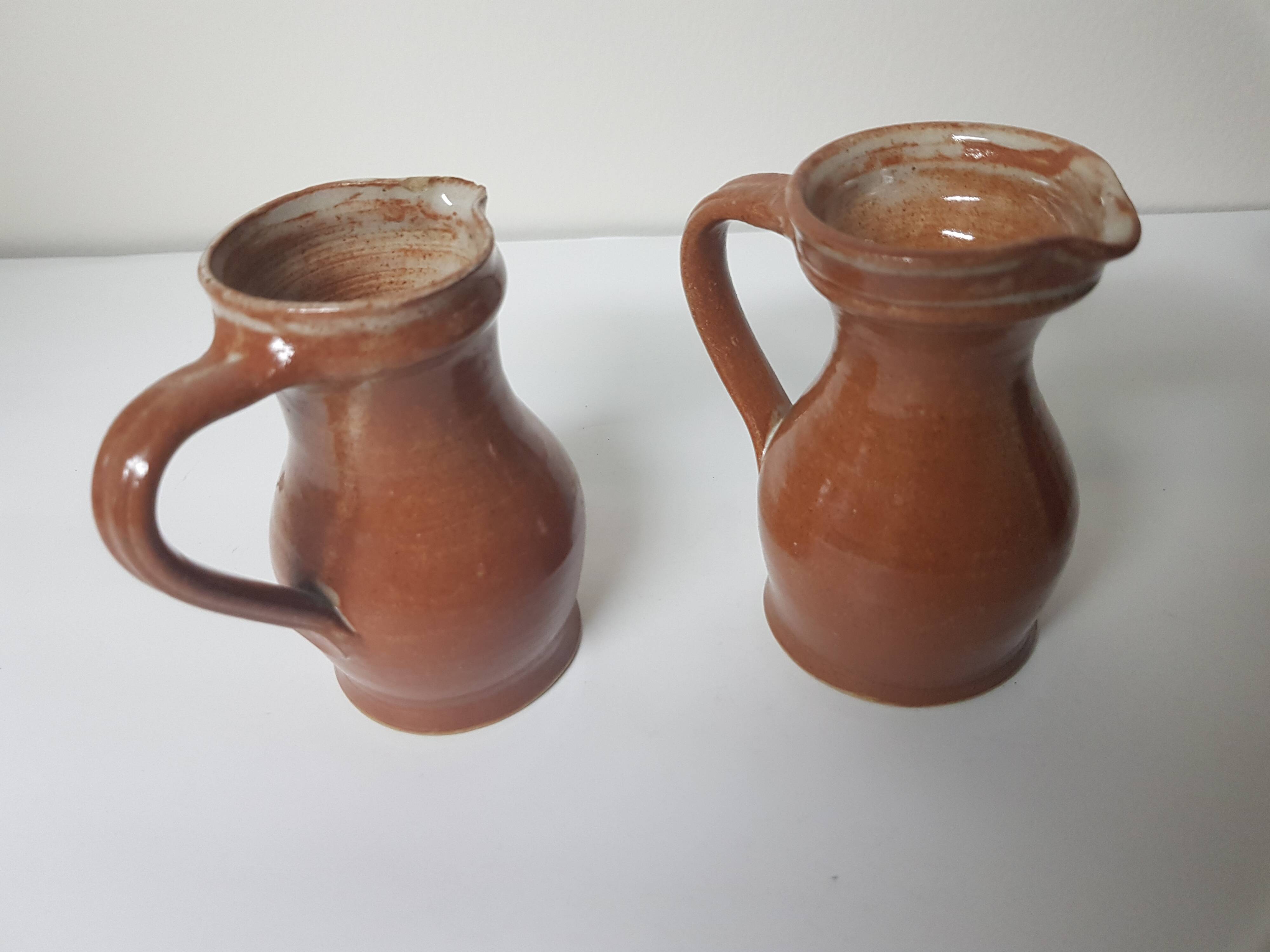 Set of 3 ceramic pitchers / milk jugs Signed Daniel Auger (Puisaye)