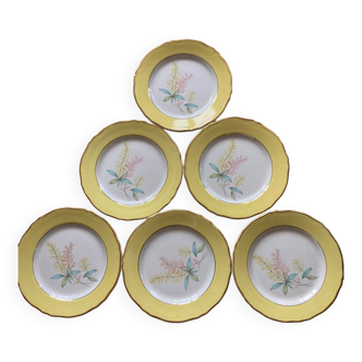 Assiettes à dessert motif floral jaune