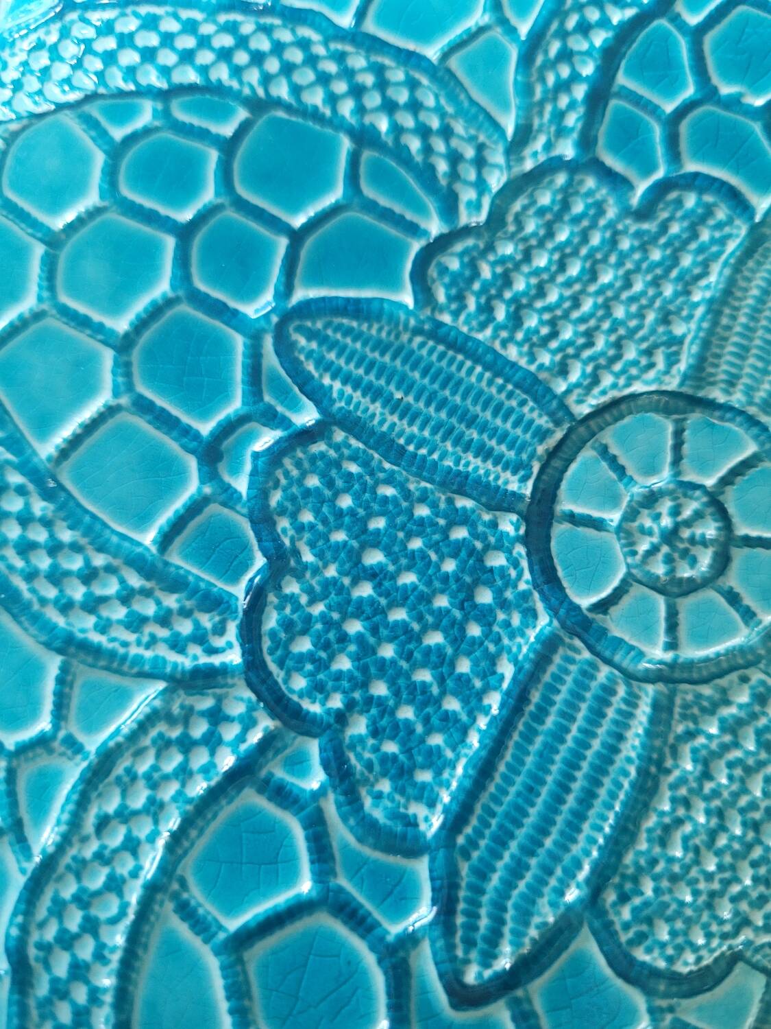Signed turquoise enameled ceramic pocket tray