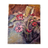 Huile sur toile, bouquet de fleurs signé