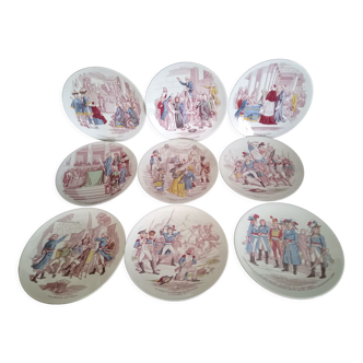 Lot de 9 assiettes en porcelaine de Sarreguemines sur le thème de la Révolution