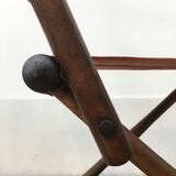Chaise pliante ancienne en bois et tissu