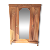Large Art Deco wardrobe in carved solid walnut from 1930.