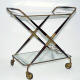 Cesare Lacca, Mid-Century Brass and Wood Bar Cart, Italy, 1950s