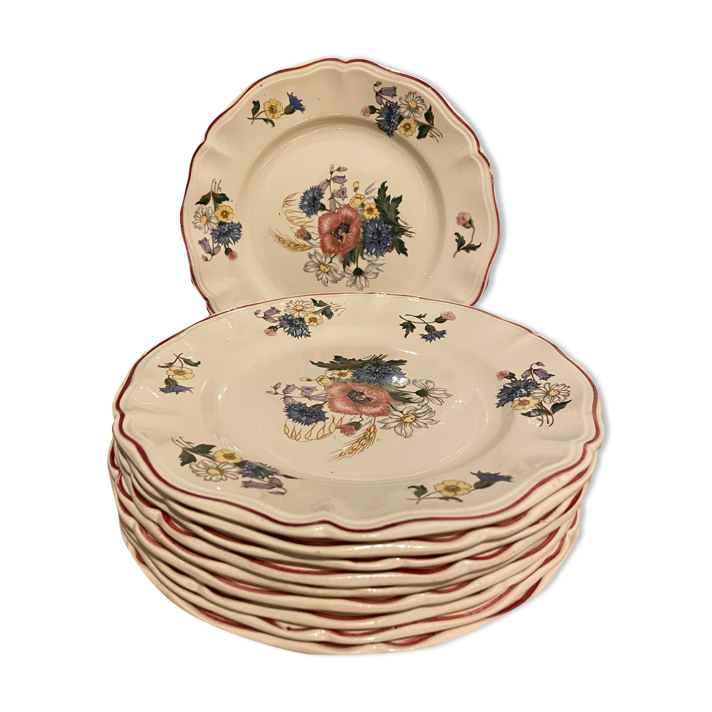 Set of 10 small plates Digoin Sarreguemines, Agreste model
