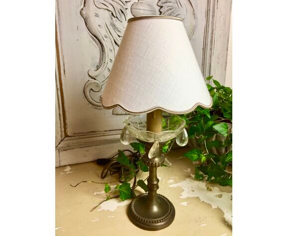 Lampshade in old white linen