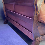 Brutalist style wood and leather sofa