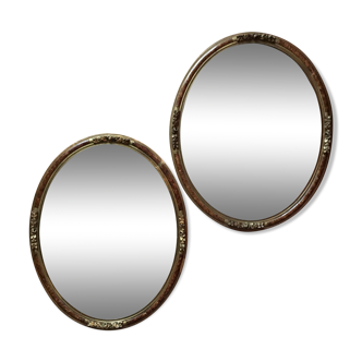 Pair of oval mirrors with stucco and lasca frame 55x44cm