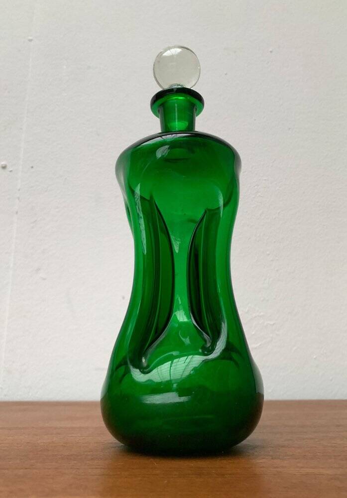 Vintage Kluk Kluk Bottle in Danish Green Glass from Holmegaard, 1970s