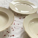 Lot de 3 plats de service plat Villeroy et Boch faïence ancienne couleur beige et dorure ACC-7260