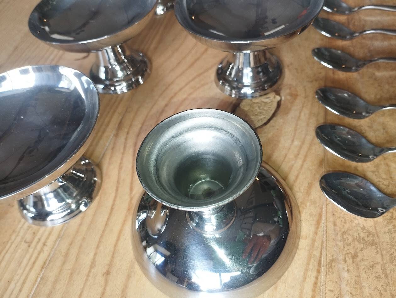 Vintage ice cream or dessert service in stainless steel
