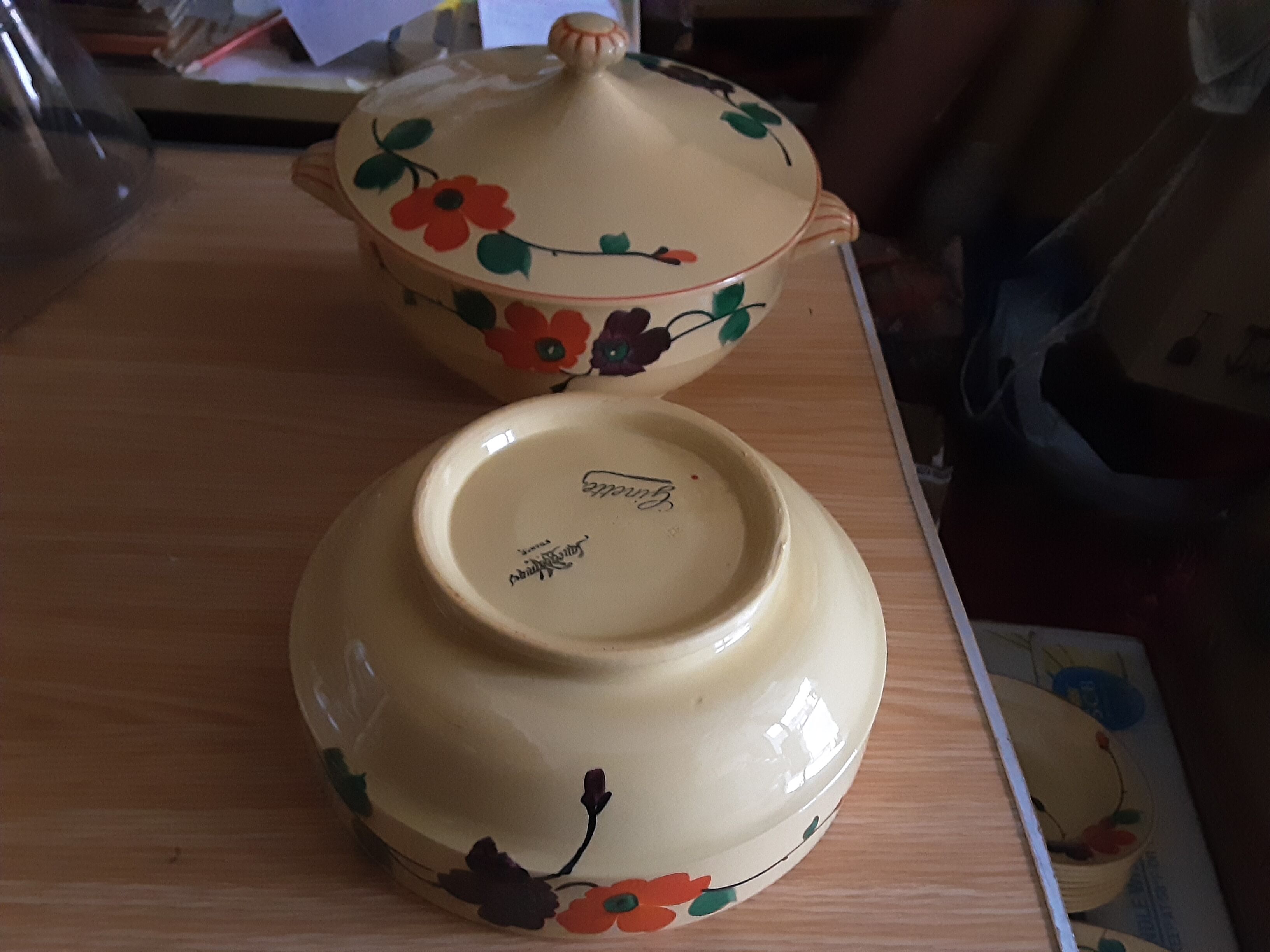 Soupiere and salad bowl faience of sarreguemines model ginette