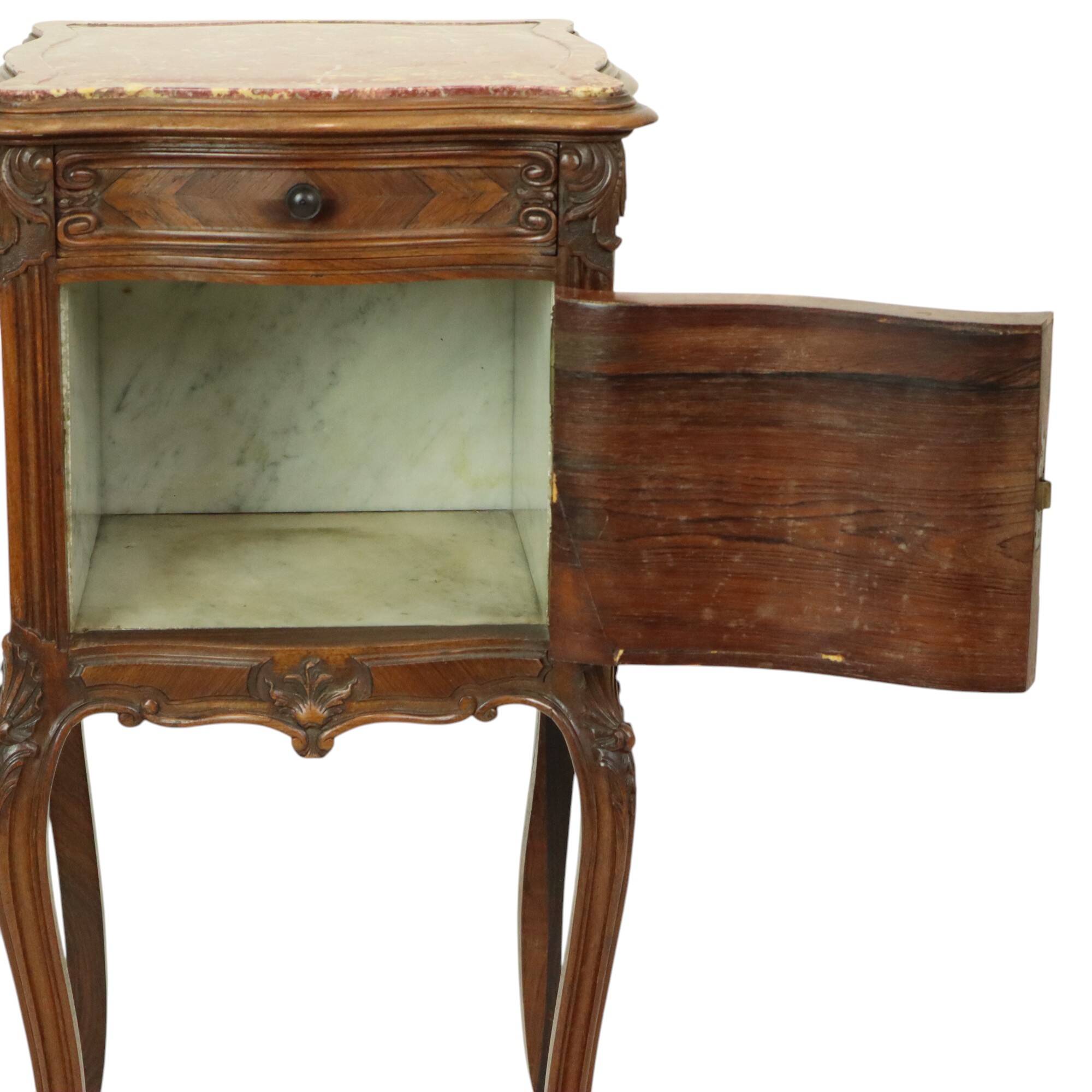 Antique Bombed Bedside Table Marble Louis XV Late 19th Century