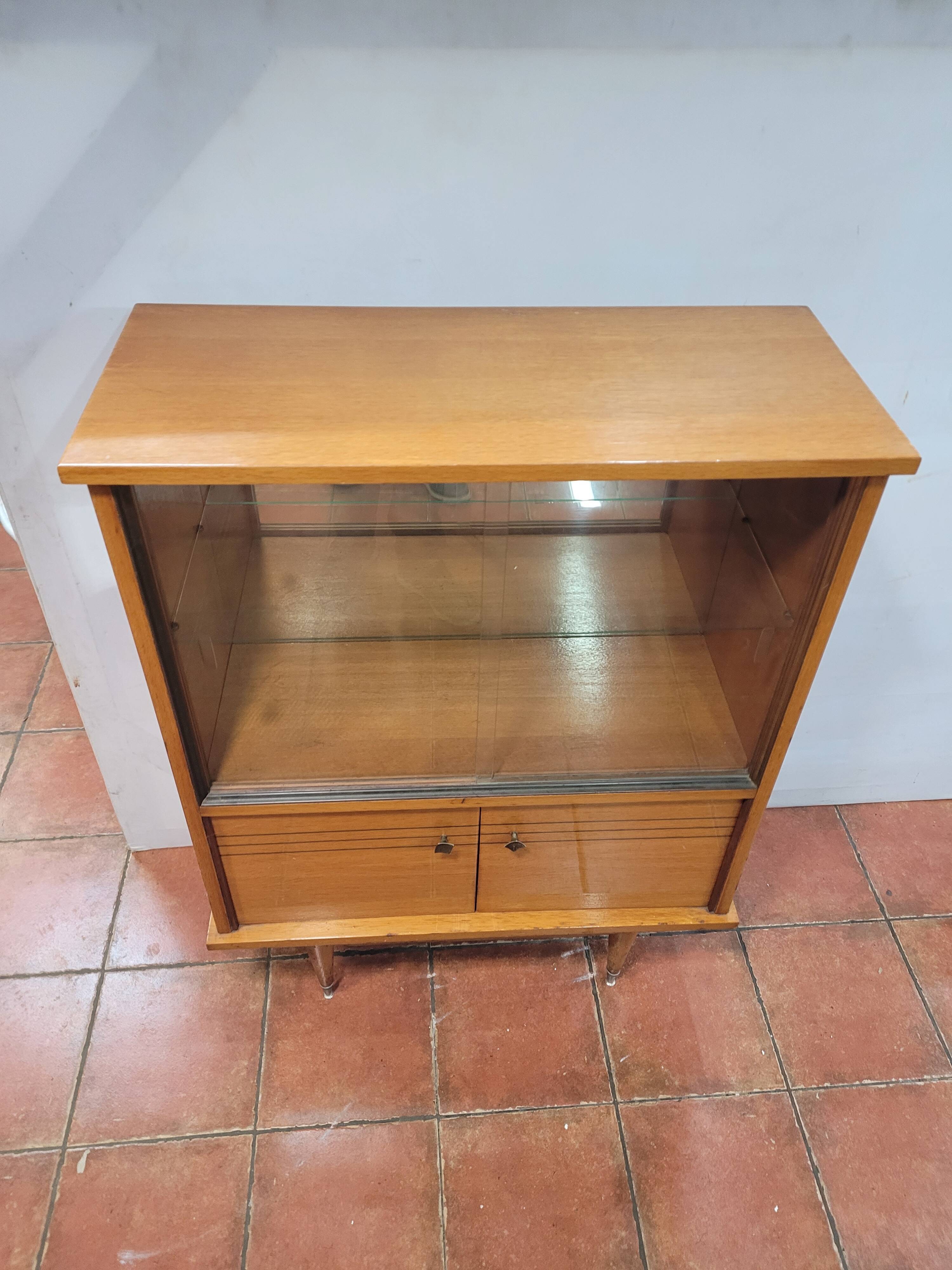 Vintage oak display cabinet from the 60s