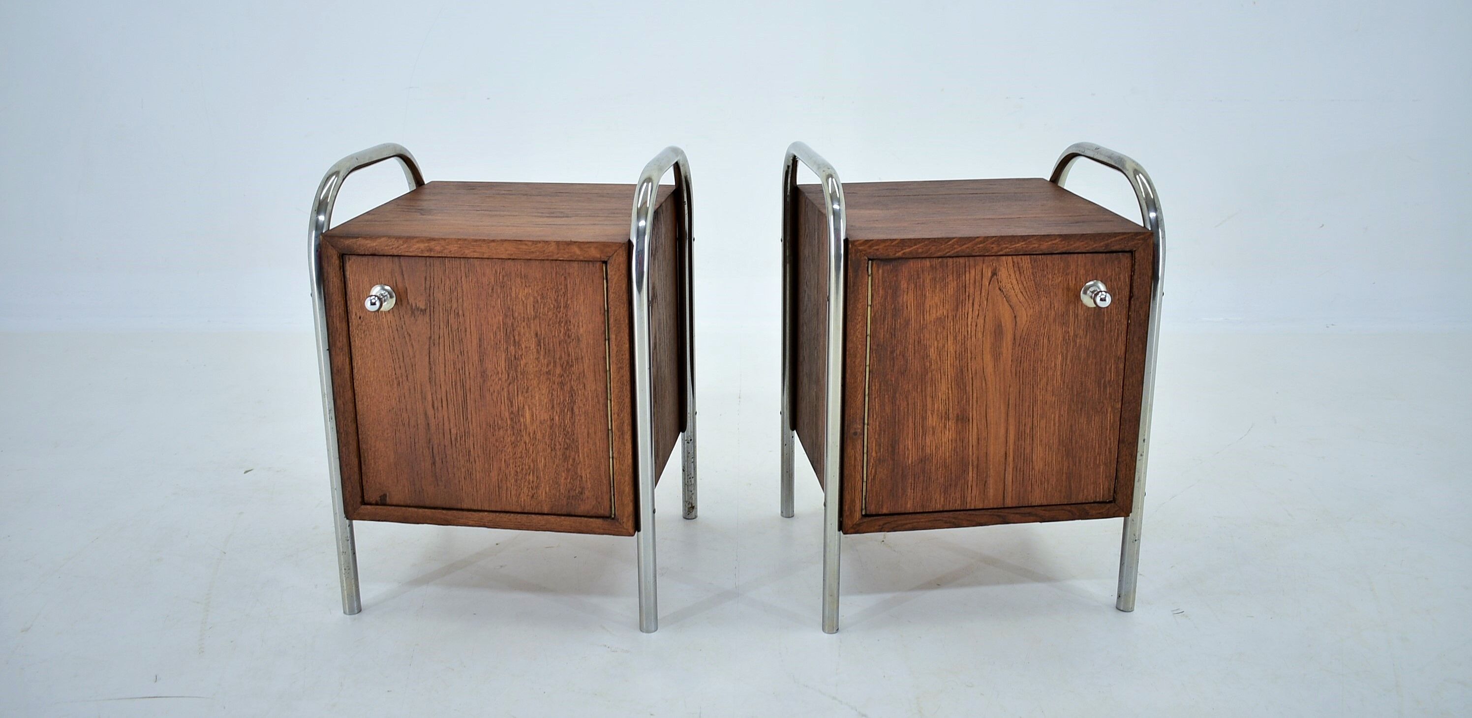 1940s Pair of Bauhaus Bedside Tables, Czechoslovakia
