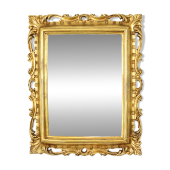 French Gilded Mirror Gold Leaf Baroque Style Rectangular 1950s