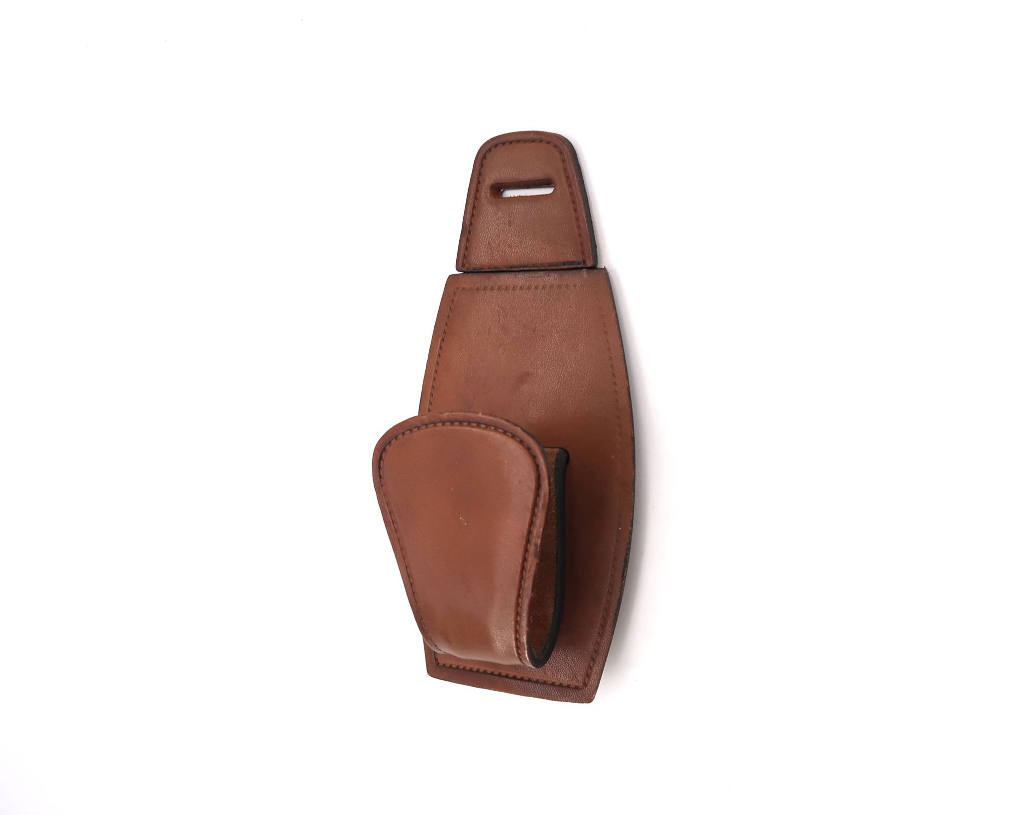 Portemanteau patère en cuir surpiqué marron  années 60