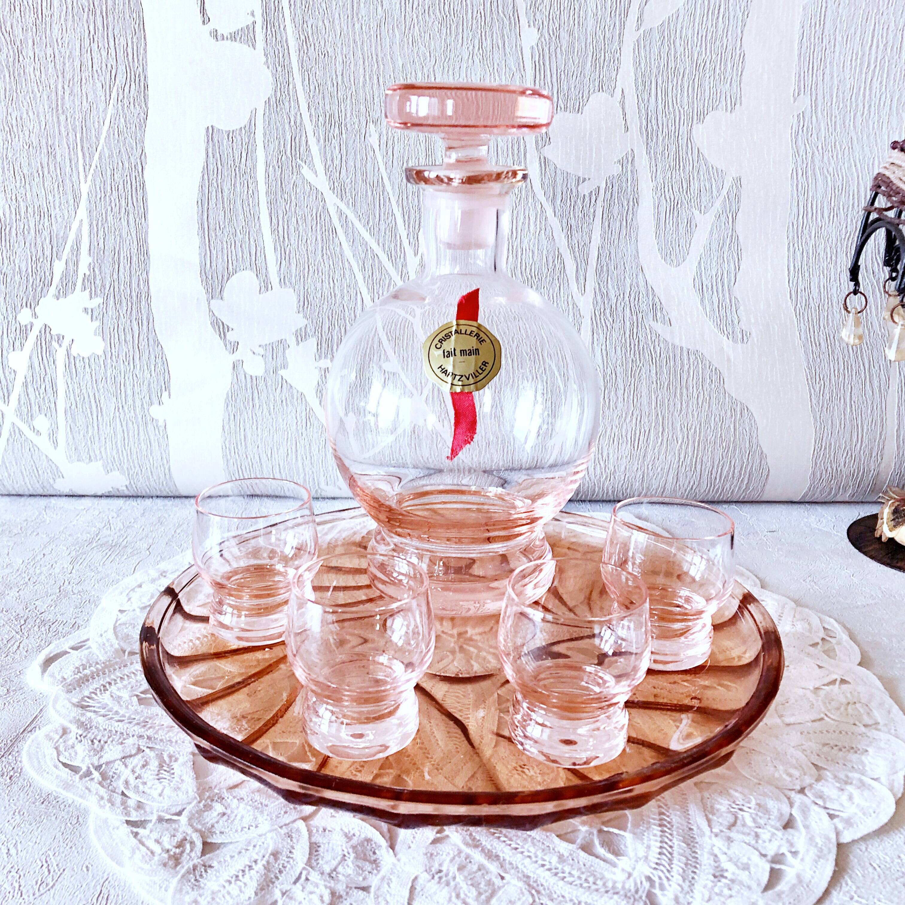 Rosé liqueur service in Hartzvillier crystal, handmade in France