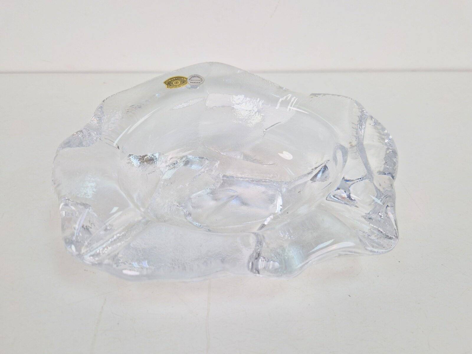 Vintage Brutalist Ice Glass Ashtray from Val Saint Lambert, 1960s