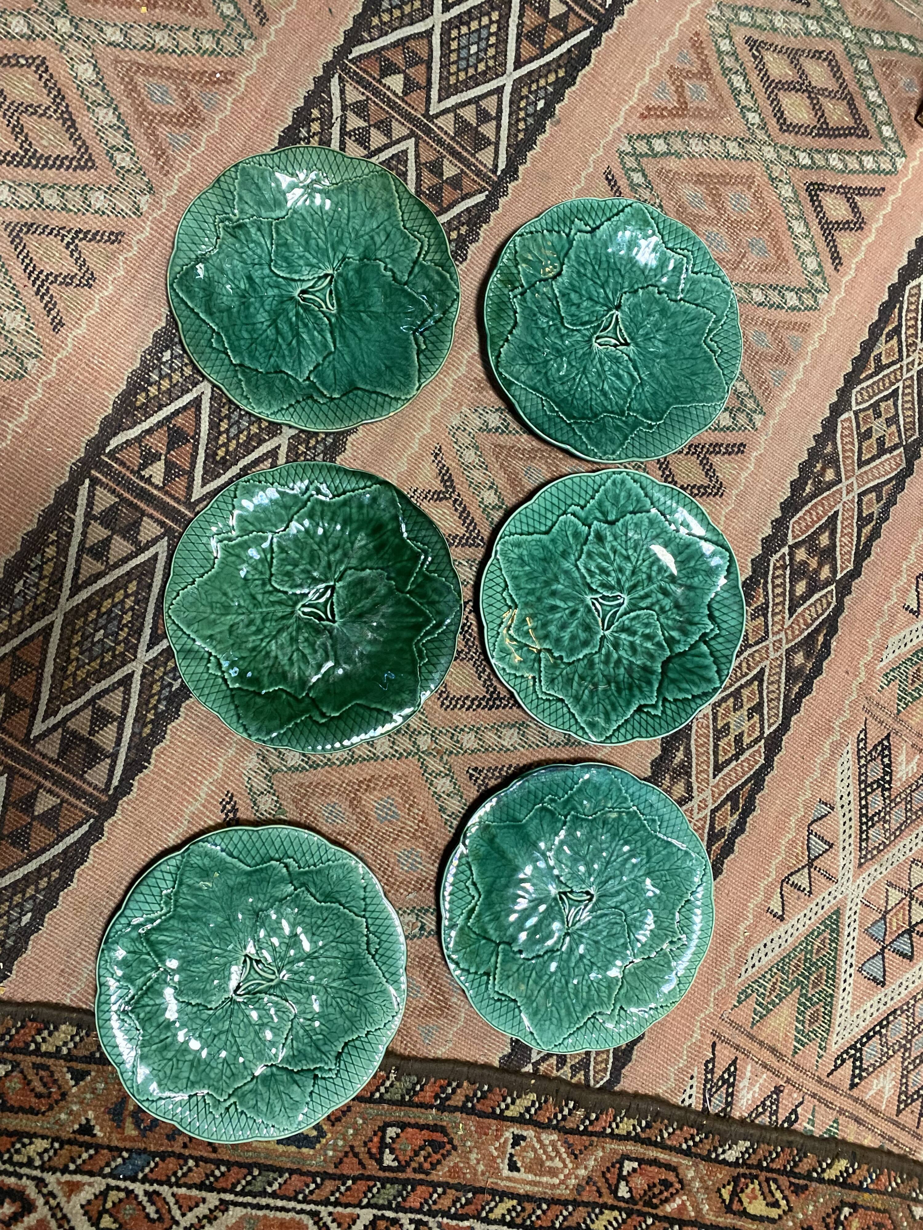 Series of 6 leaves plates in Gien slip
