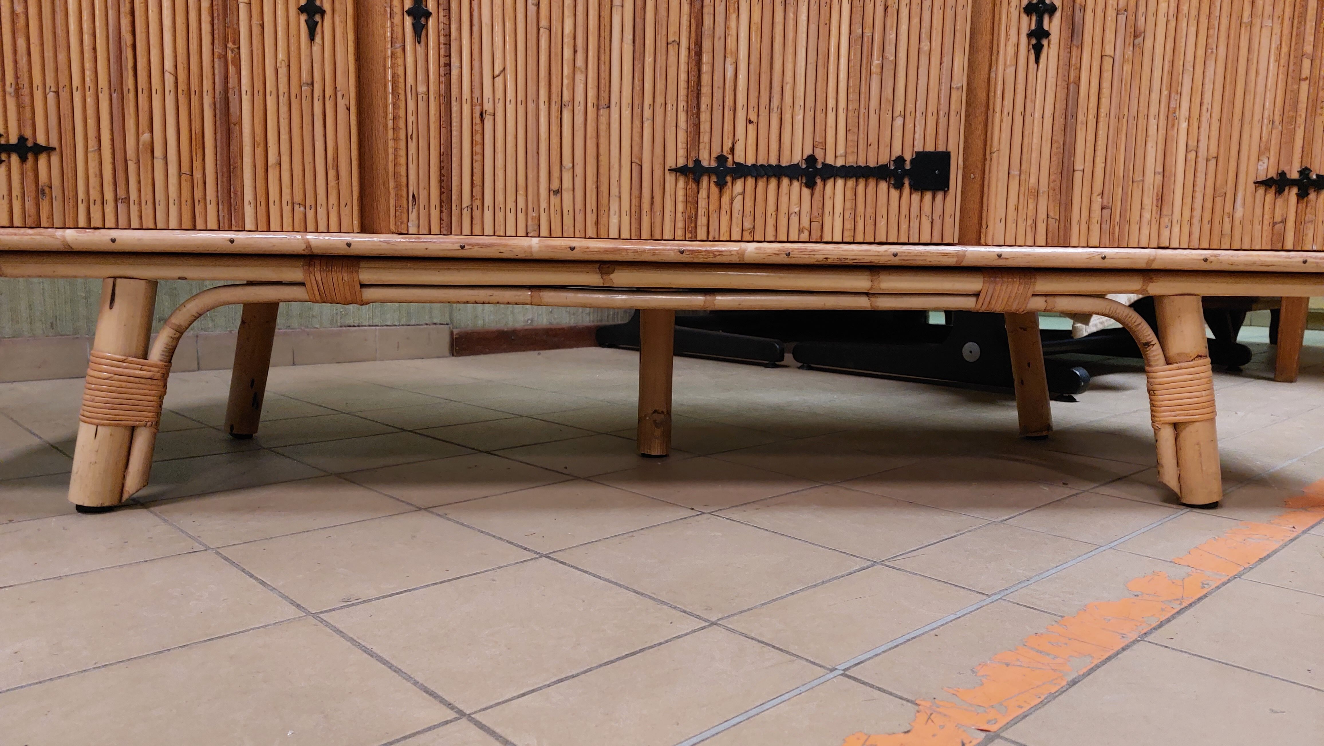Vintage 3-door bamboo and rattan sideboard 50