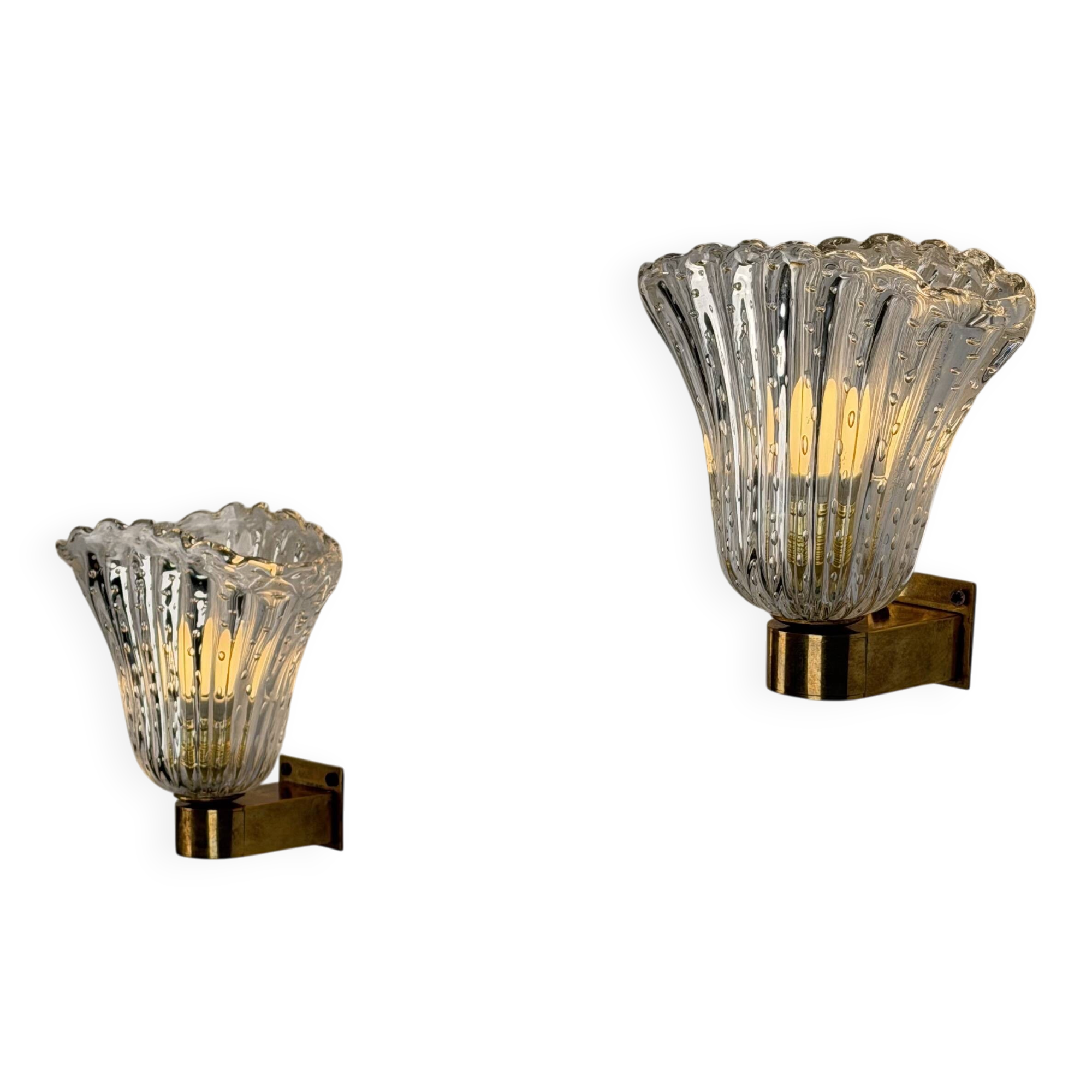 Pair of Archimede Seguso “Bullicante” Murano Glass Wall Sconces, 1940s