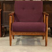 Oryginał wood armchair design by E. Homa 142 aubergine wool vintage chair modern