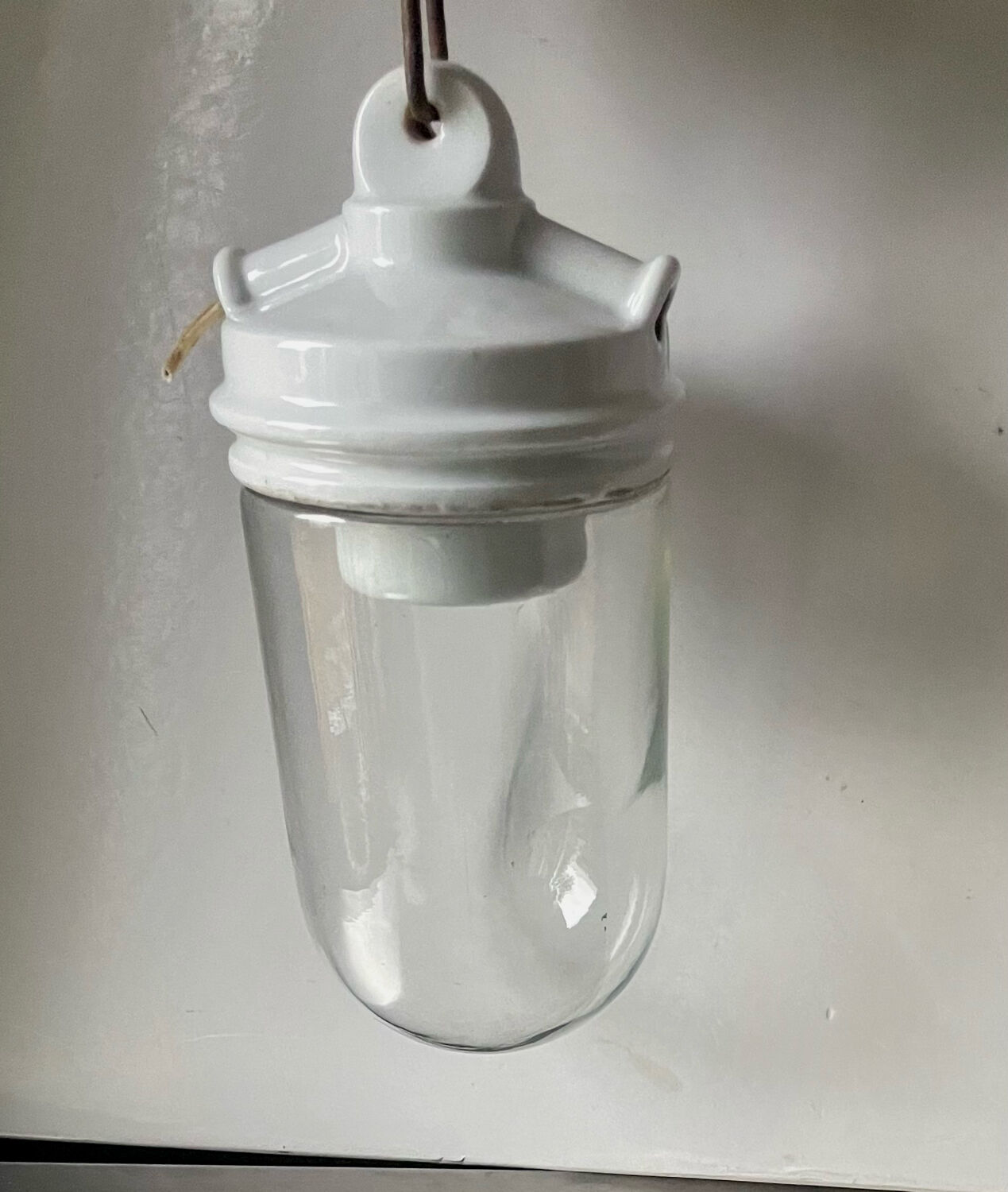 Art Deco ceiling pendant lamp in porcelain & glass