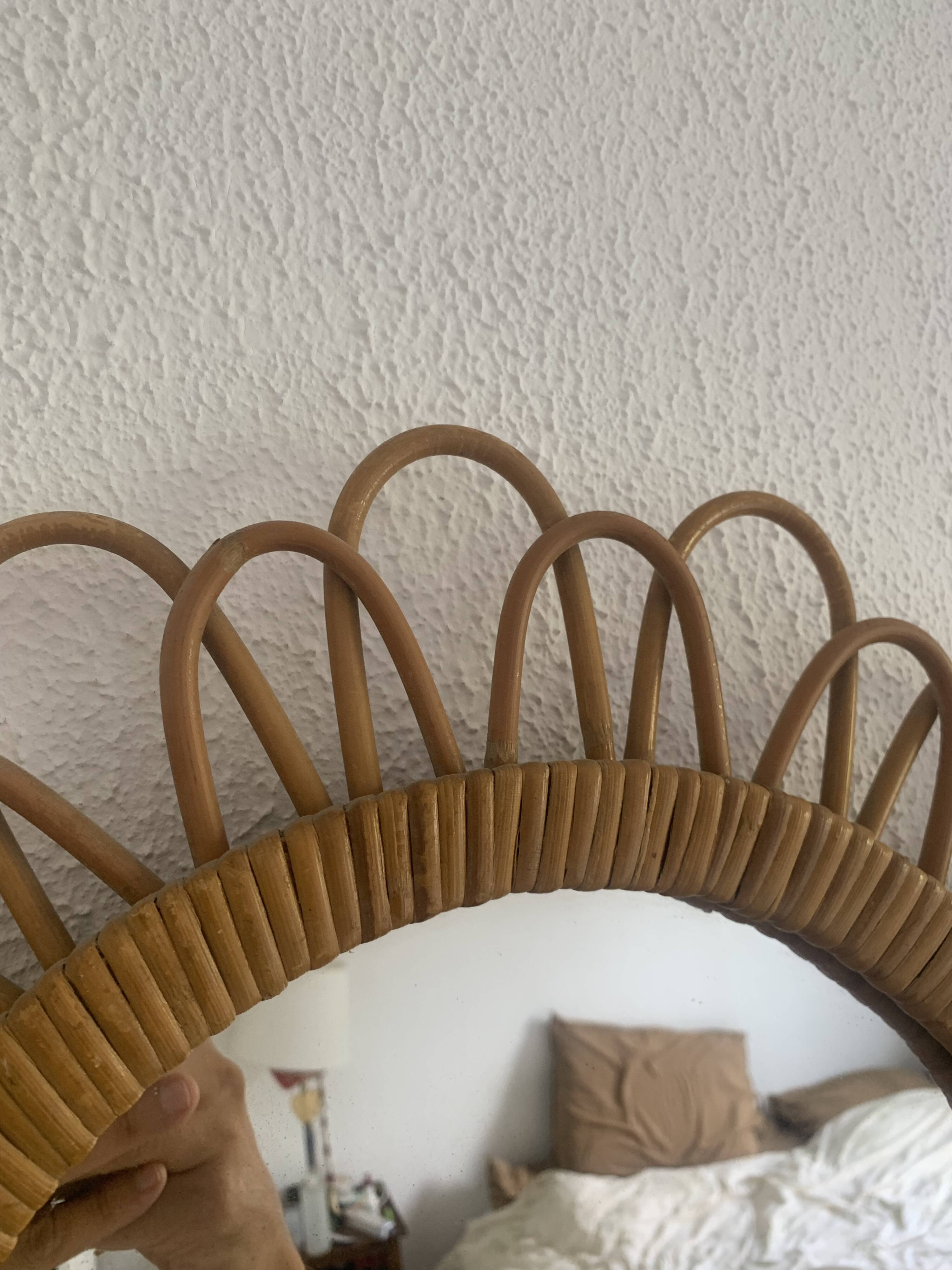 Vintage mirror 1960 rattan flower sun mirror - 50 cm