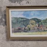 Vintage watercolor – Village at the foot of the hills