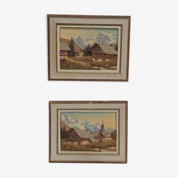 Pair of paintings mountain Savoie