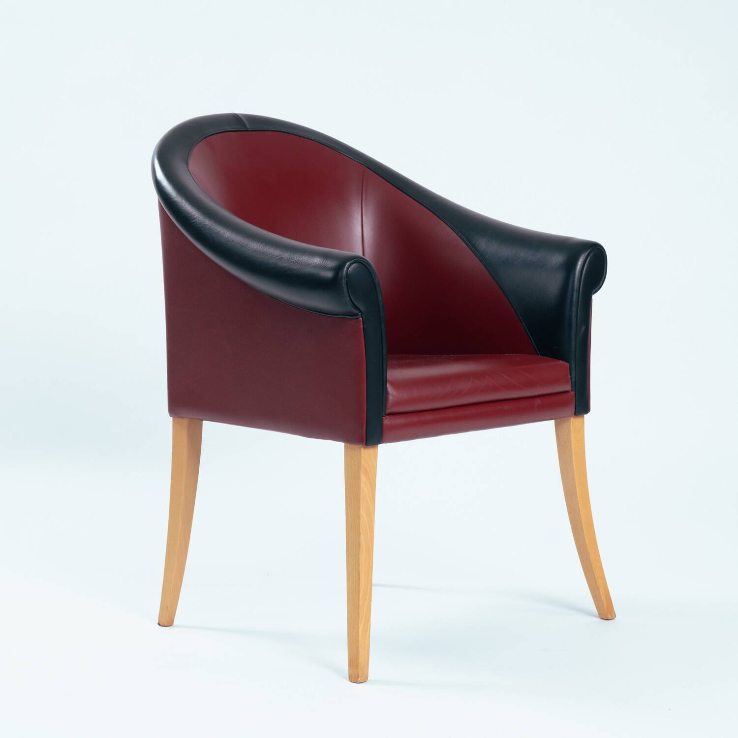 Sinan Armchairs in Leather and Beech Wood, Red and Black, Designed by Poltrona Frau, Set of 4