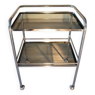 Desserte/table d’appoint 1970 chrome et verre fumé