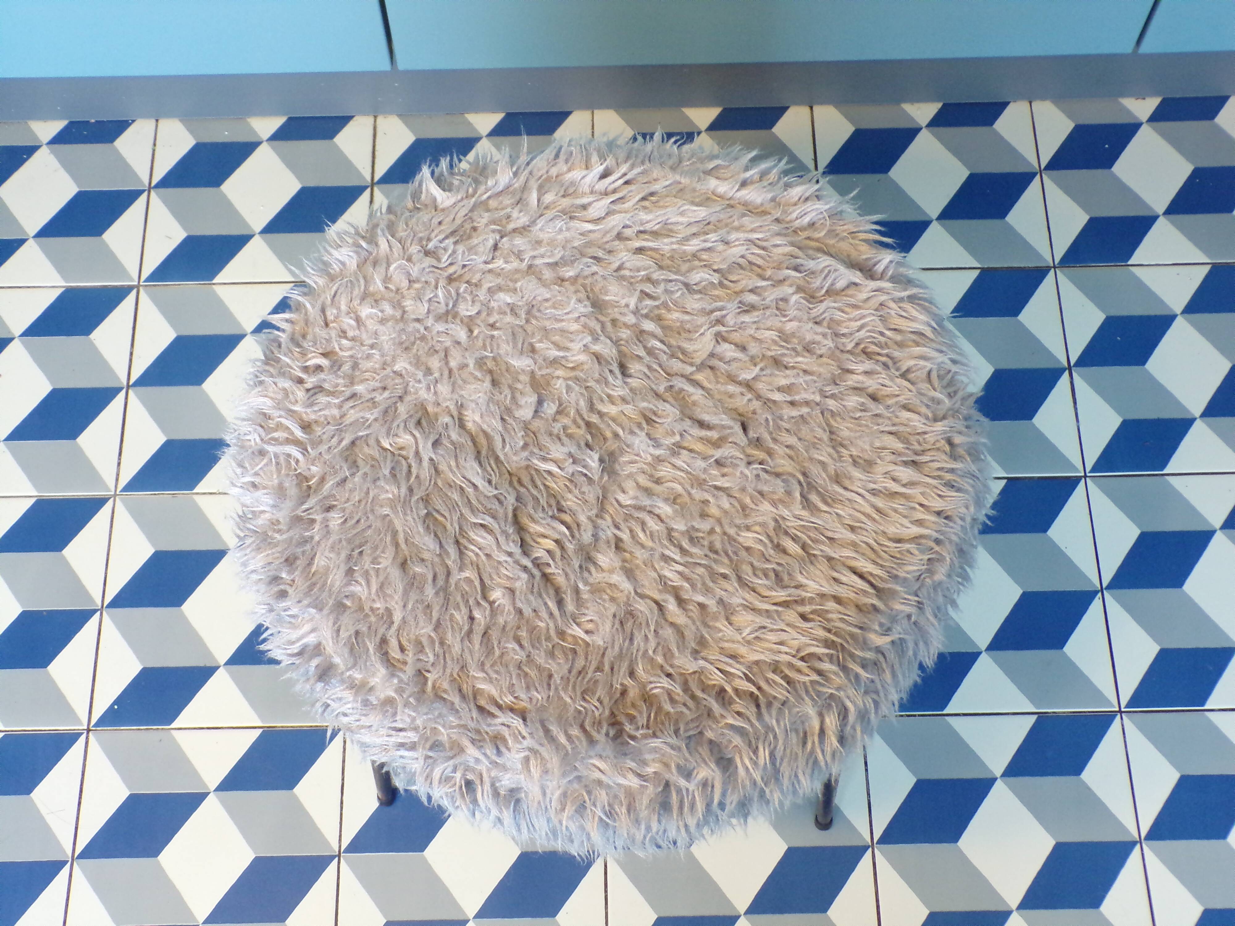 Vintage gray moumoute tripod stool