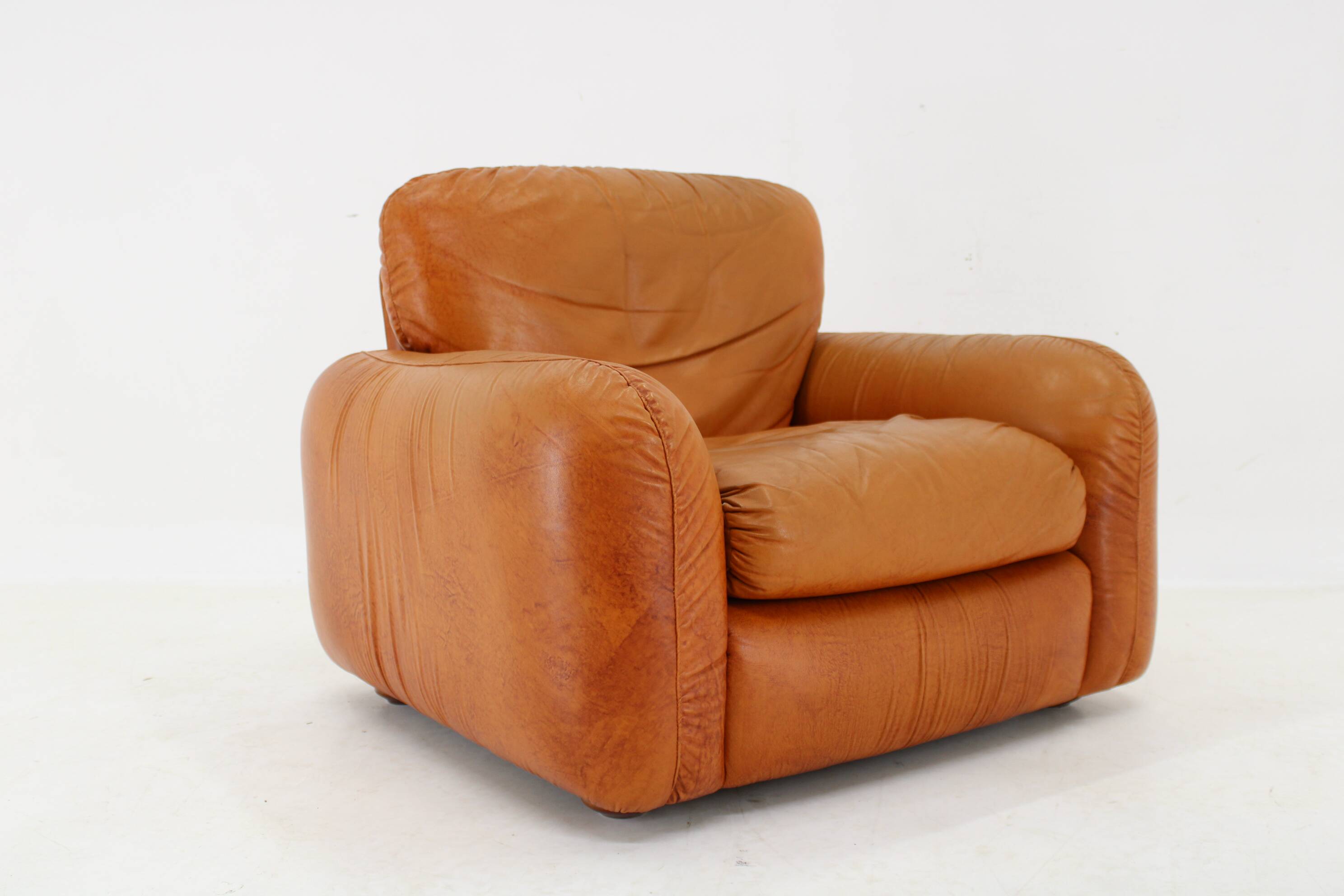 1970s  Cognac Leather Armchair ,Italy