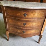 Curved chest of drawers in rosewood and marble marquetry