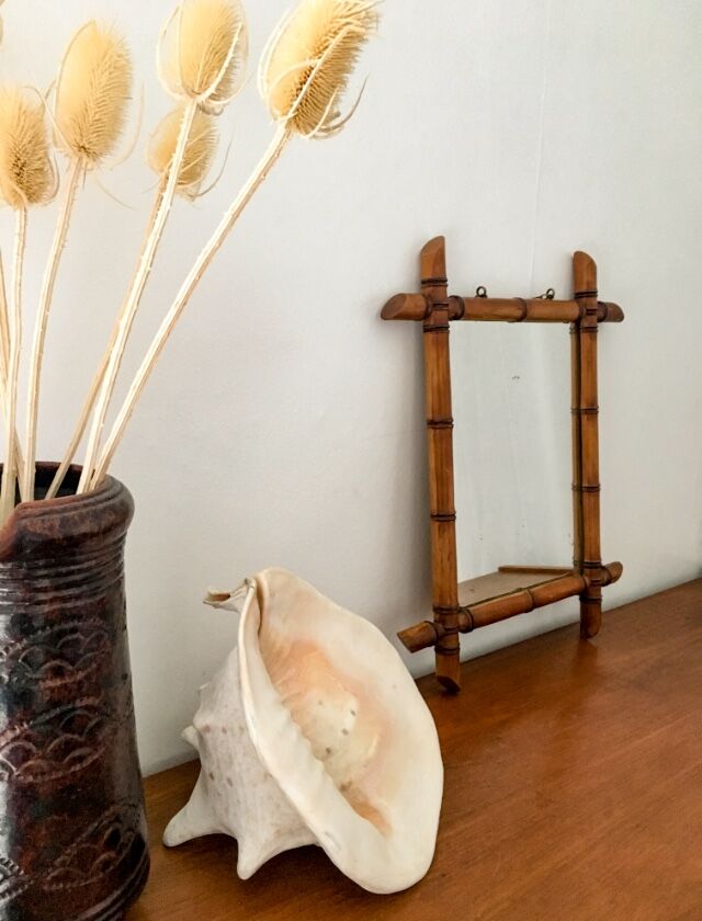 30s/40s bamboo wood mirror 38x45cm