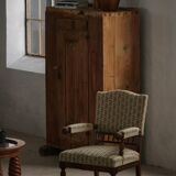Fauteuil danois moderne en bois tourné avec tissu floral, début du XXe siècle