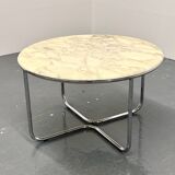 Vintage round marble dining table with tubular frame base