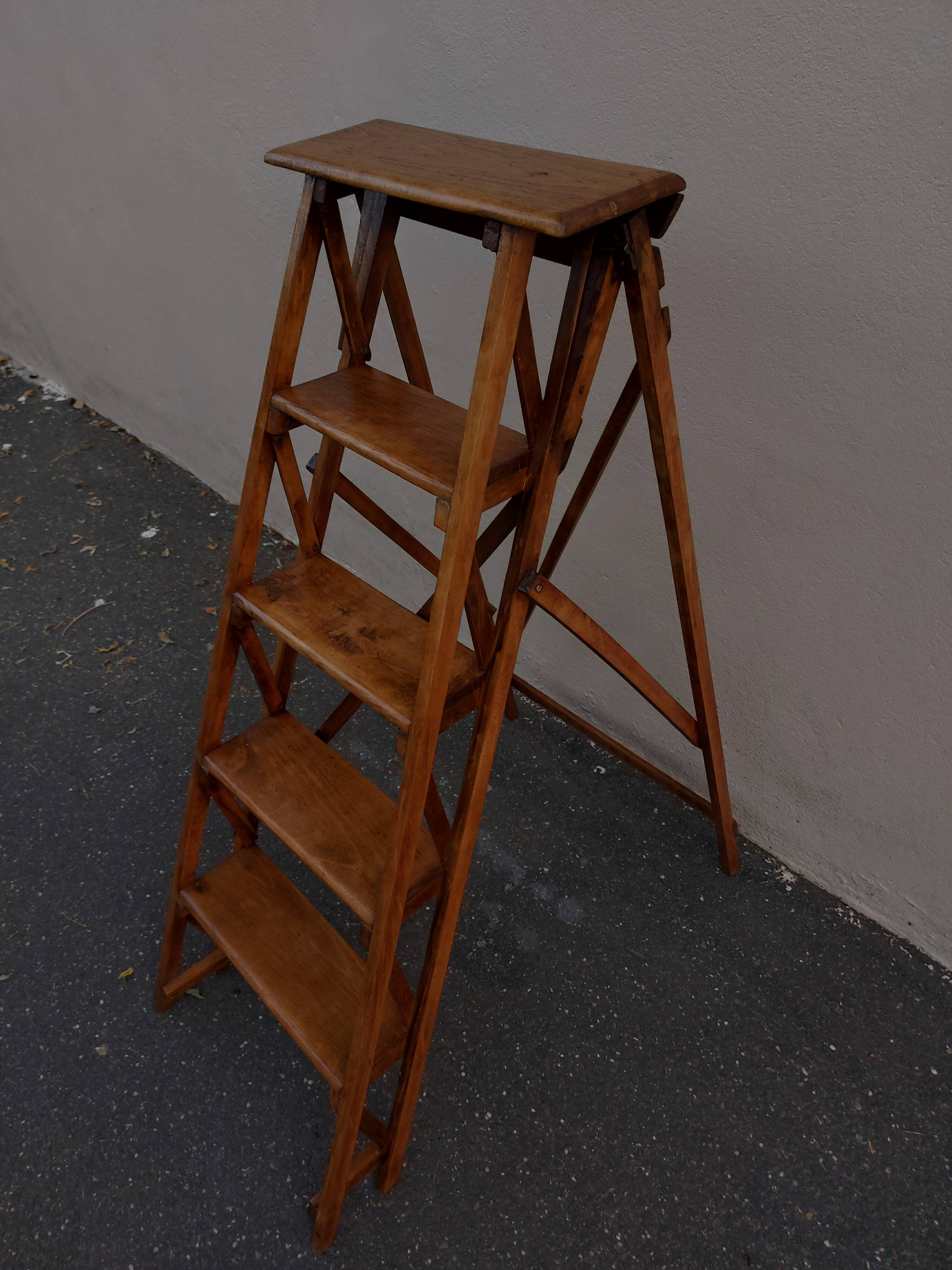Old and very beautiful restored wooden stepladder 1920/40
